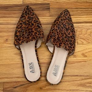 AMS Pointed Toe Leopard Print Slip On Loafers